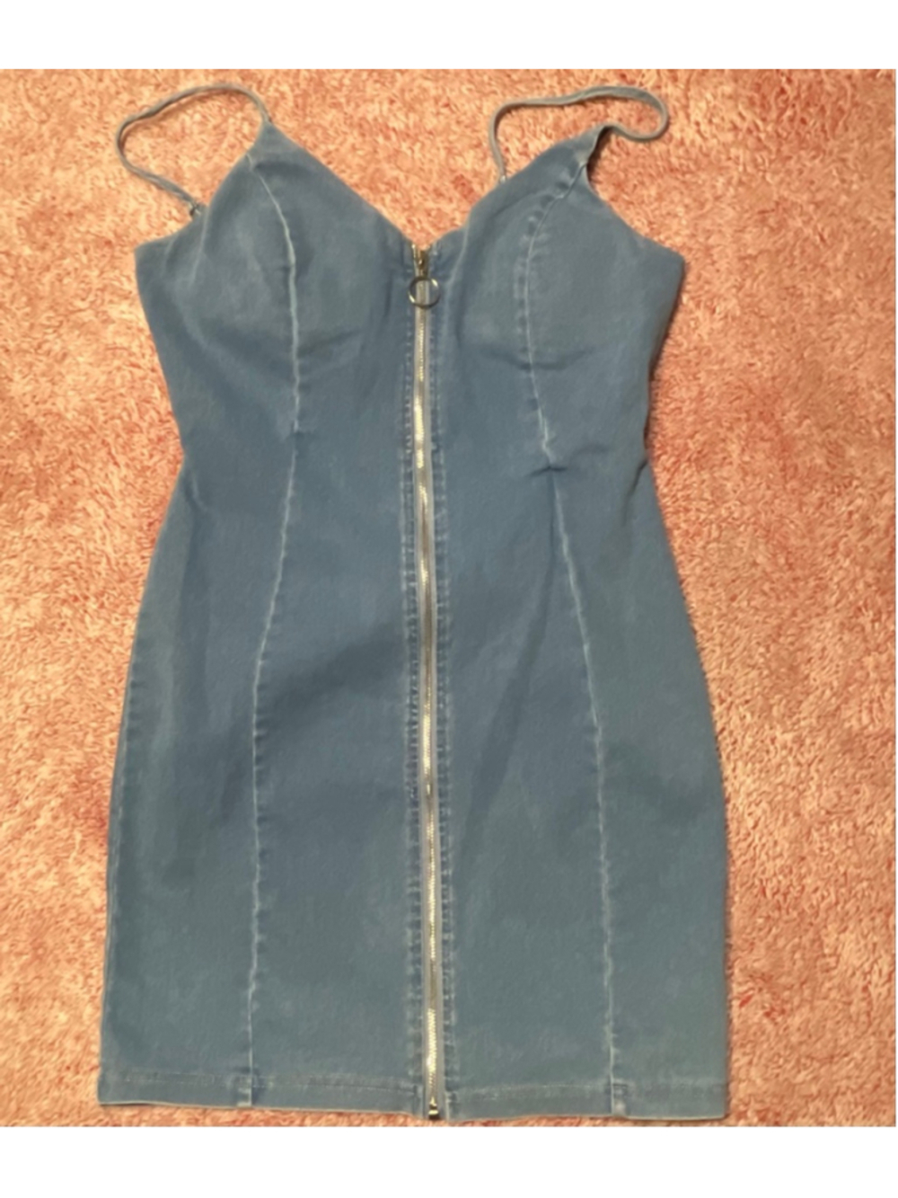 Women's IRIS Size Med Blue Denim Mini Dress with Zipper Front